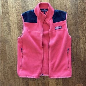 Vineyard Vines Womens Shepshirt Vest Full Zip Pink Navy Small Fleece EUC